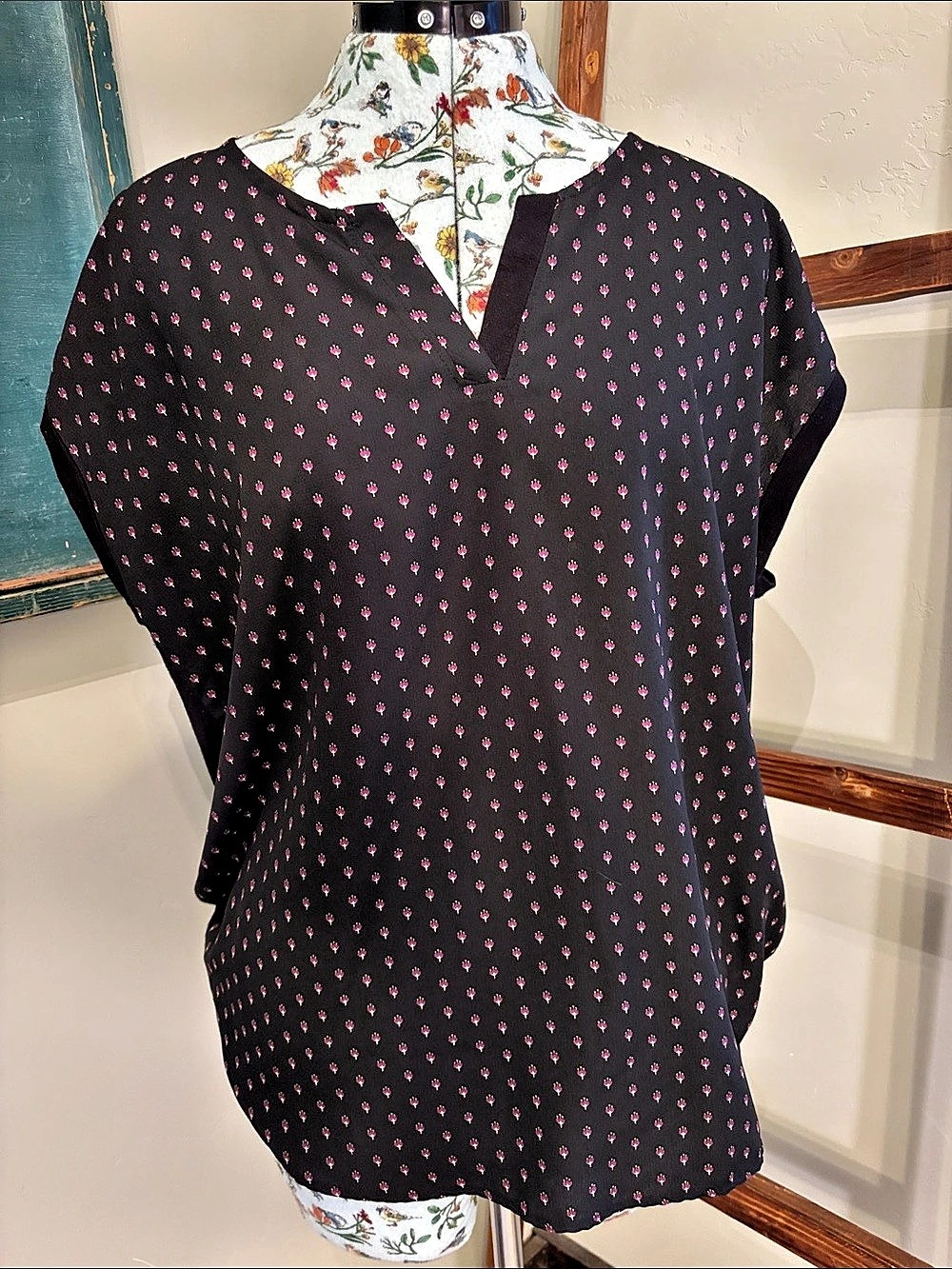Paper Moon Floral Blouse in Black & Pink Like New